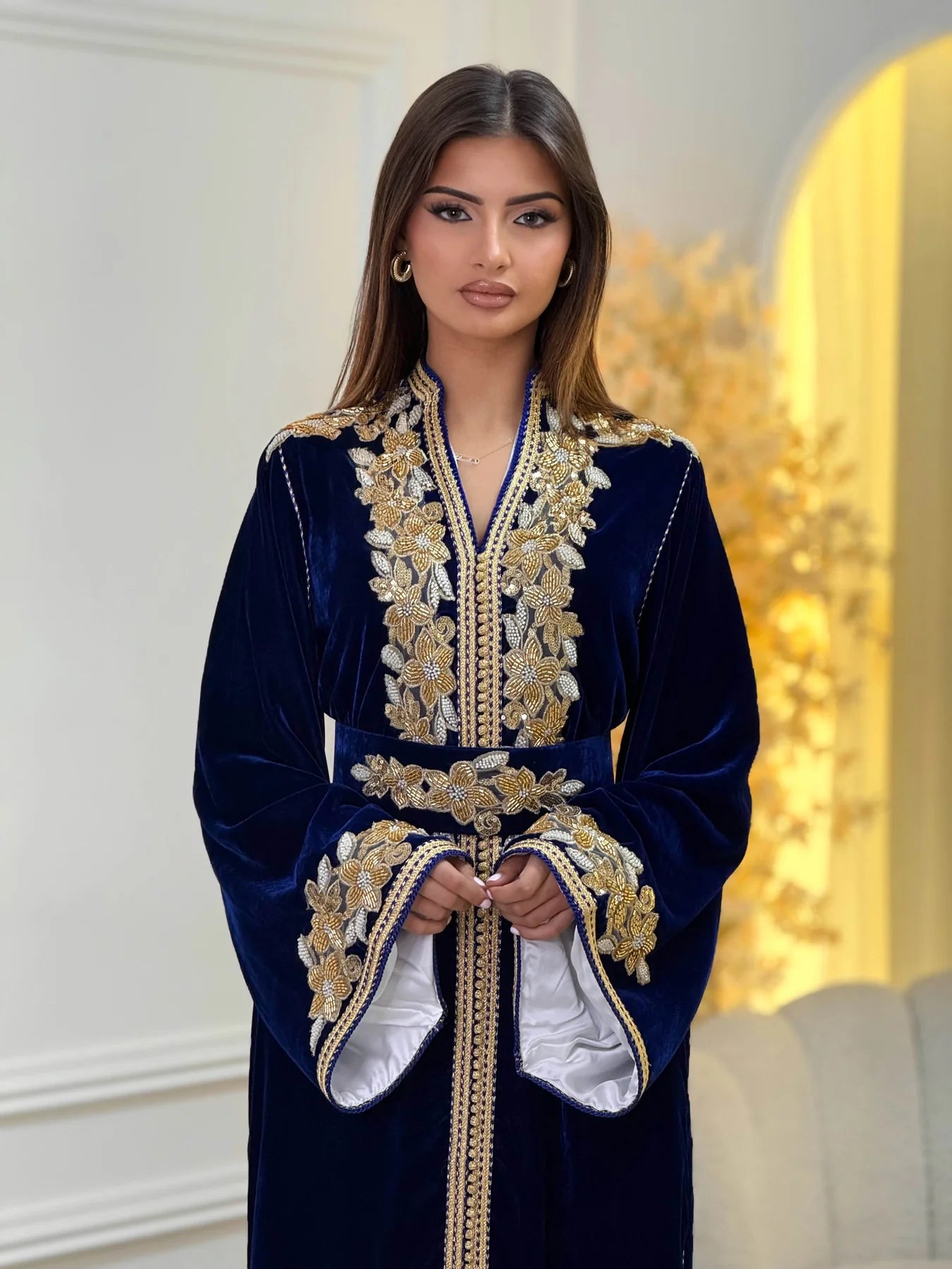 Lamar Marineblaues Kaftan – Handgefertigtes marokkanisches Kleid – Produktansicht 4