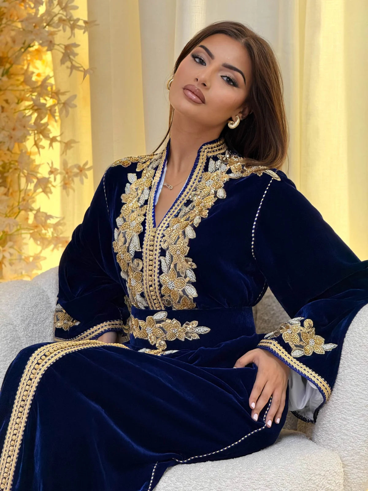 Lamar Marineblaues Kaftan – Handgefertigtes marokkanisches Kleid – Produktansicht 8