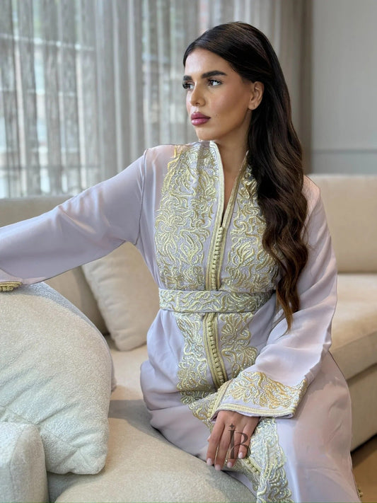 Chirine Weißer Kaftan – Handgefertigtes marokkanisches Kleid