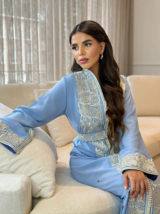Samia Blauer Kaftan – Handgefertigtes marokkanisches Kleid