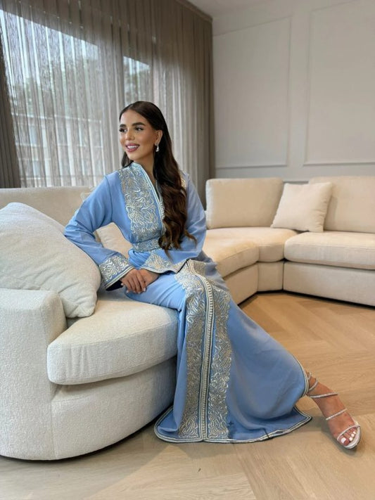 Samia Blauer Kaftan – Handgefertigtes marokkanisches Kleid – Produktansicht 2