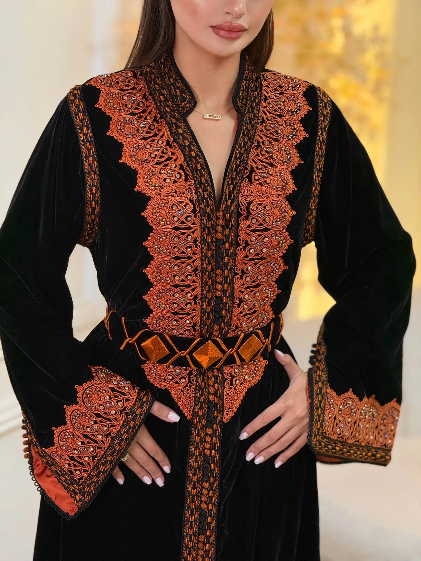 Kinda Schwarzes Kaftan – Handgefertigtes marokkanisches Kleid