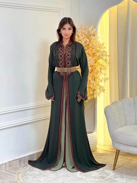 Takchita Dounia in Grün – Zweiteiliges marokkanisches Zeremonienkleid