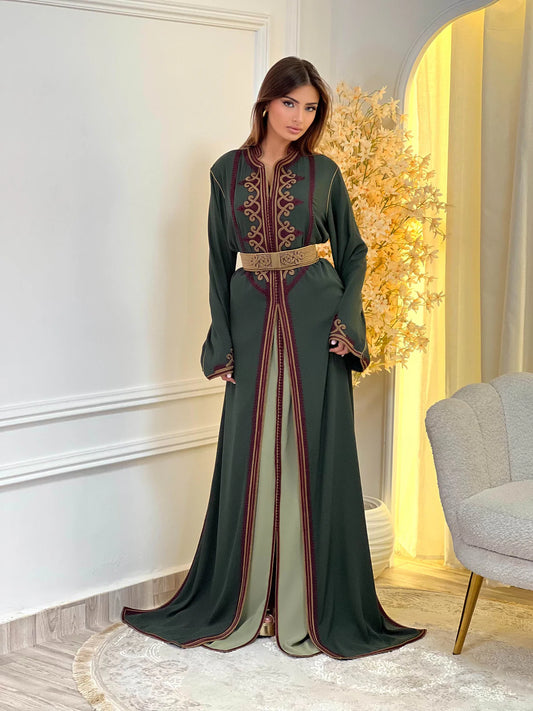 Takchita Dounia in Grün – Zweiteiliges marokkanisches Zeremonienkleid – Produktansicht 2