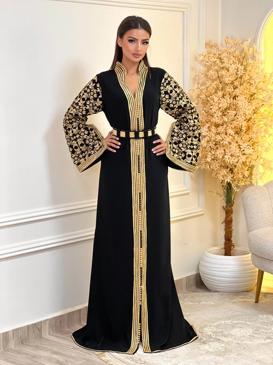 Kaftan Fajr in Schwarz – Handgefertigtes marokkanisches Kleid