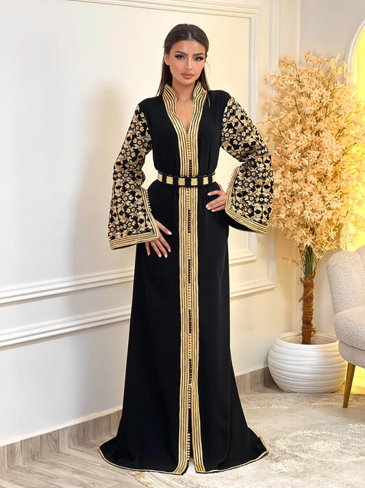 Kaftan Fajr in Schwarz – Handgefertigtes marokkanisches Kleid – Produktansicht 2