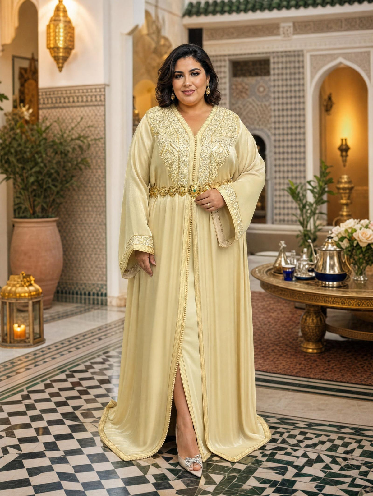 Fotoun Goldene Takchita – Zweiteiliges marokkanisches Zeremonienkleid — plus-size model
