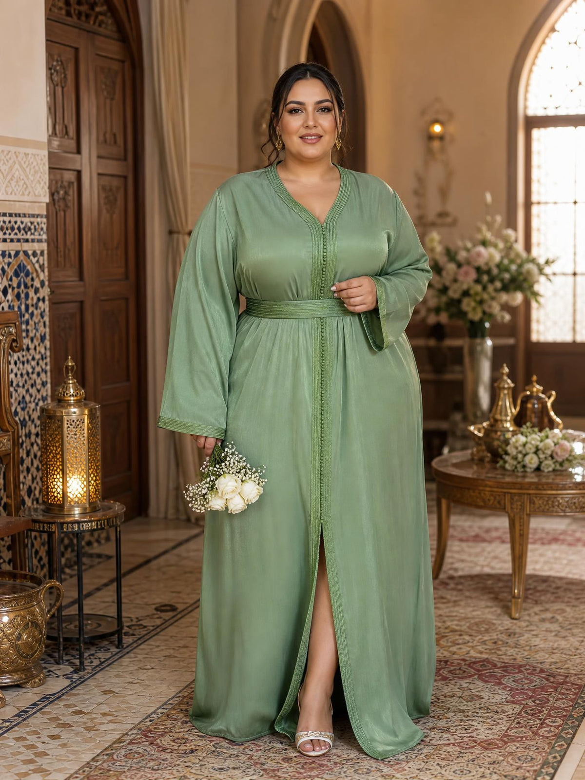 Hala Grüne Takchita – Zweiteiliges marokkanisches Zeremonienkleid — plus-size model