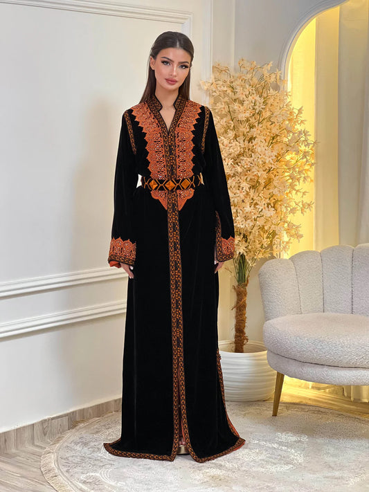 Kinda Schwarzes Kaftan – Handgefertigtes marokkanisches Kleid