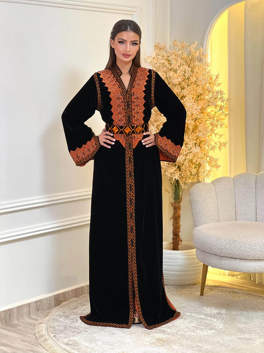 Kinda Schwarzes Kaftan – Handgefertigtes marokkanisches Kleid – Produktansicht 2