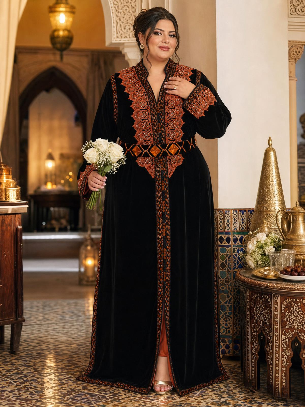 Kinda Schwarzes Kaftan – Handgefertigtes marokkanisches Kleid — plus-size model