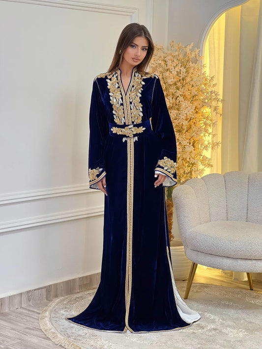 Lamar Marineblaues Kaftan – Handgefertigtes marokkanisches Kleid – Produktansicht 2