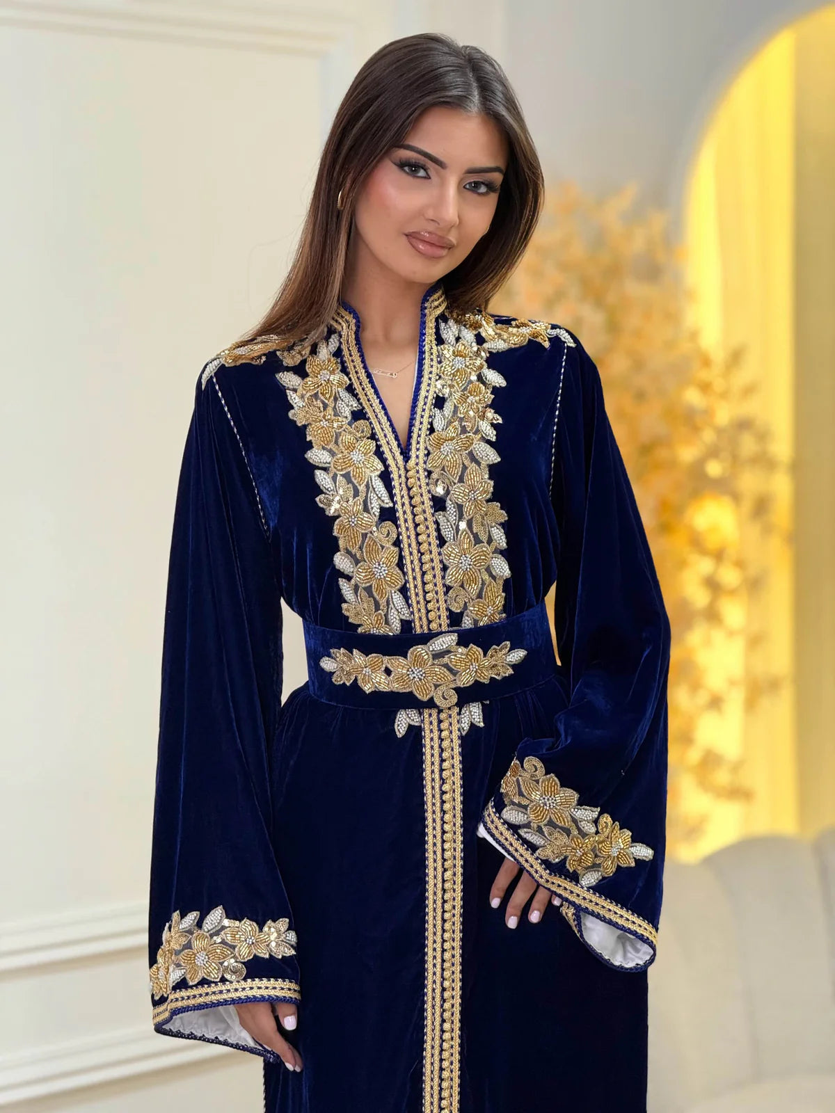 Lamar Marineblaues Kaftan – Handgefertigtes marokkanisches Kleid – Produktansicht 5