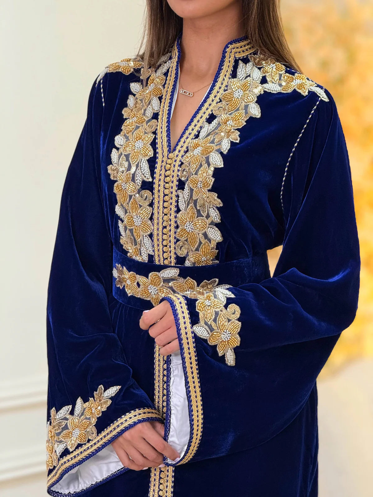Lamar Marineblaues Kaftan – Handgefertigtes marokkanisches Kleid – Produktansicht 6