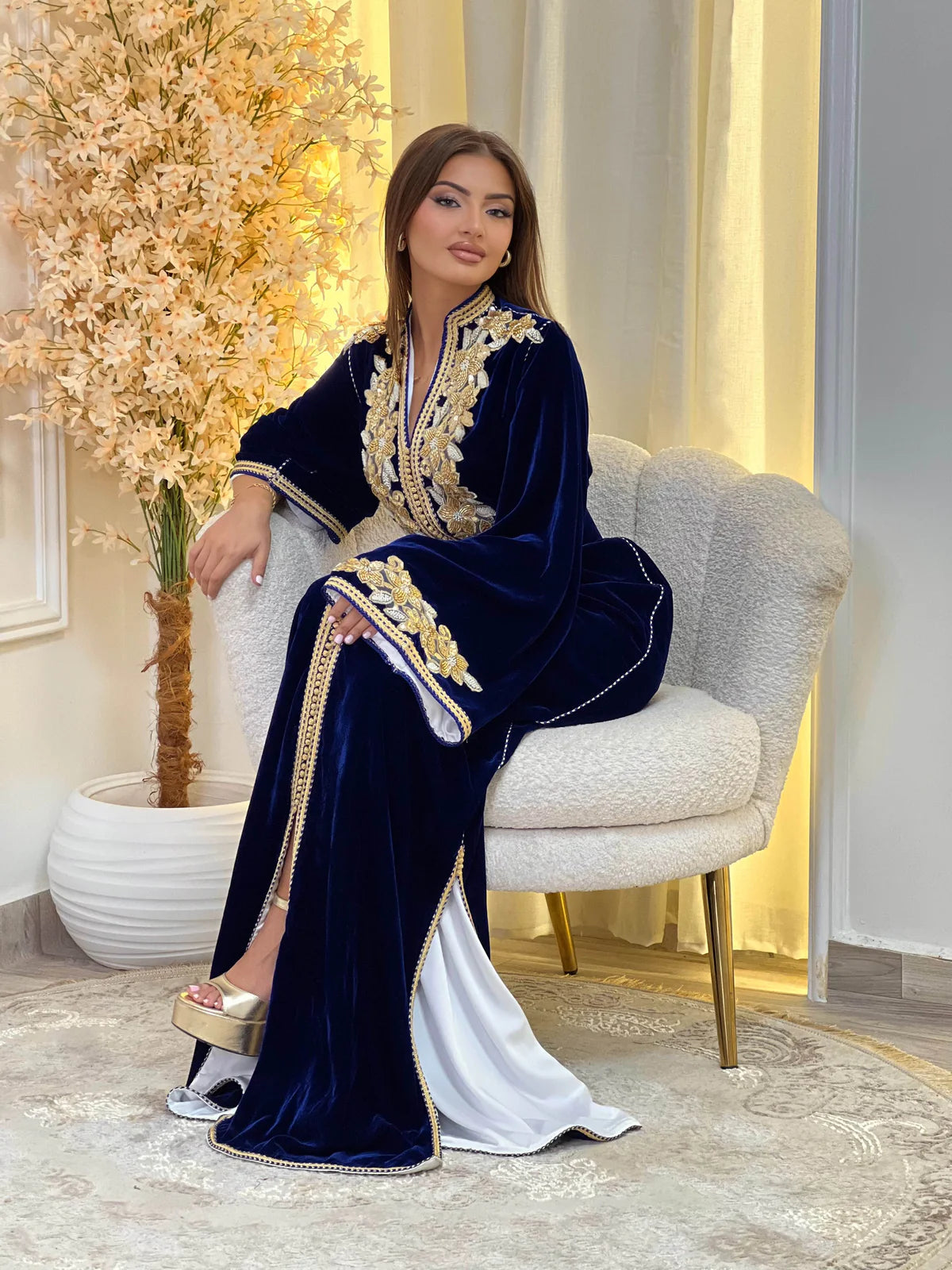 Lamar Marineblaues Kaftan – Handgefertigtes marokkanisches Kleid – Produktansicht 7