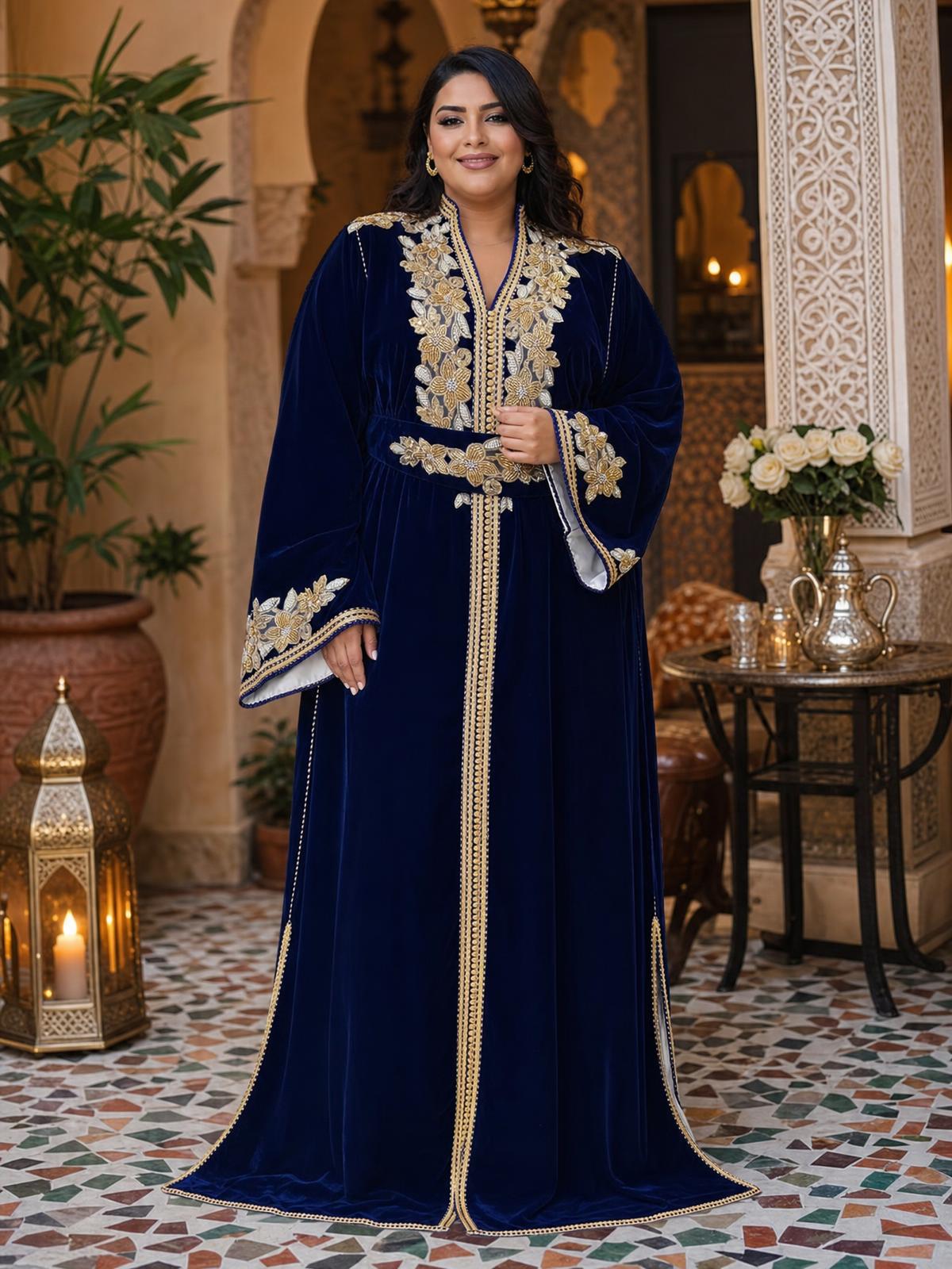 Lamar Marineblaues Kaftan – Handgefertigtes marokkanisches Kleid — plus-size model