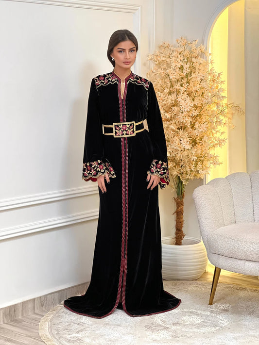 Lamiaa Schwarzes Kaftan – Handgefertigtes marokkanisches Kleid