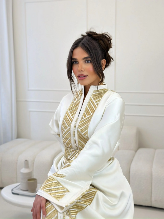 Chorok Weißer Kaftan – Handgefertigtes marokkanisches Kleid