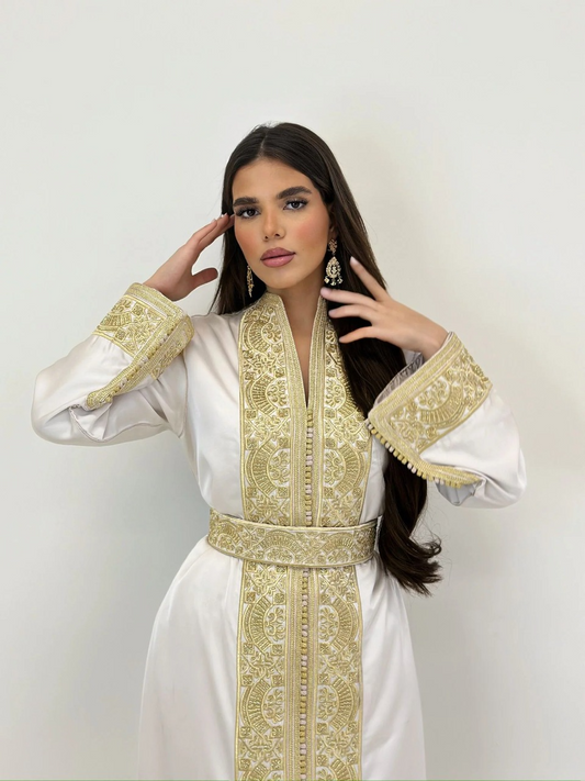 Nadia Weißes Kaftan – Handgefertigtes marokkanisches Kleid