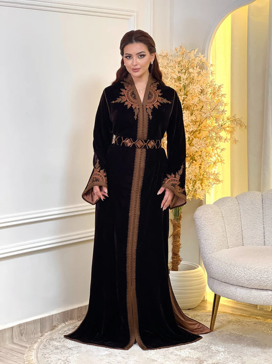 Ayla Schwarzer Kaftan – Handgefertigtes marokkanisches Kleid – Produktansicht 2