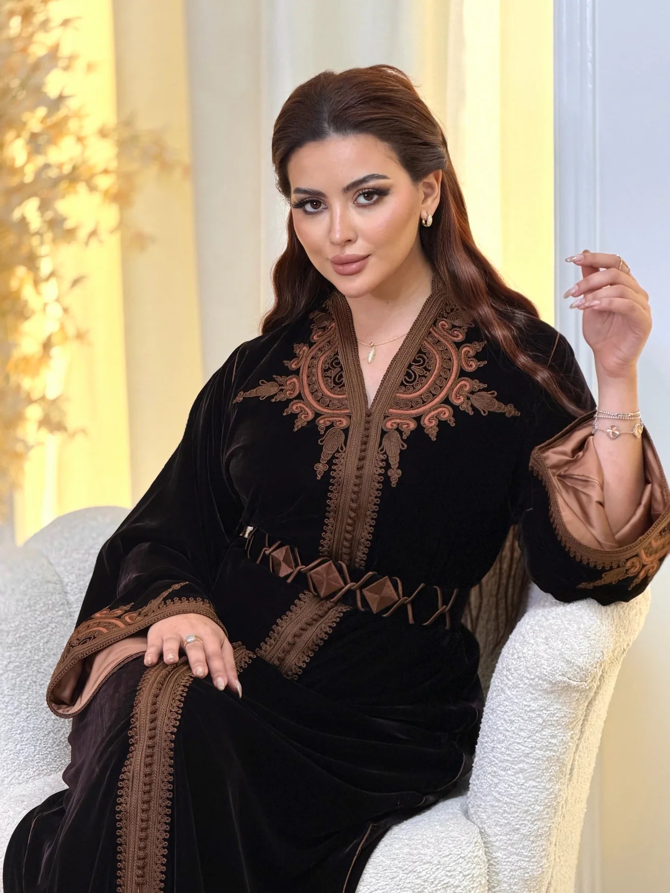 Ayla Schwarzer Kaftan – Handgefertigtes marokkanisches Kleid – Produktansicht 8