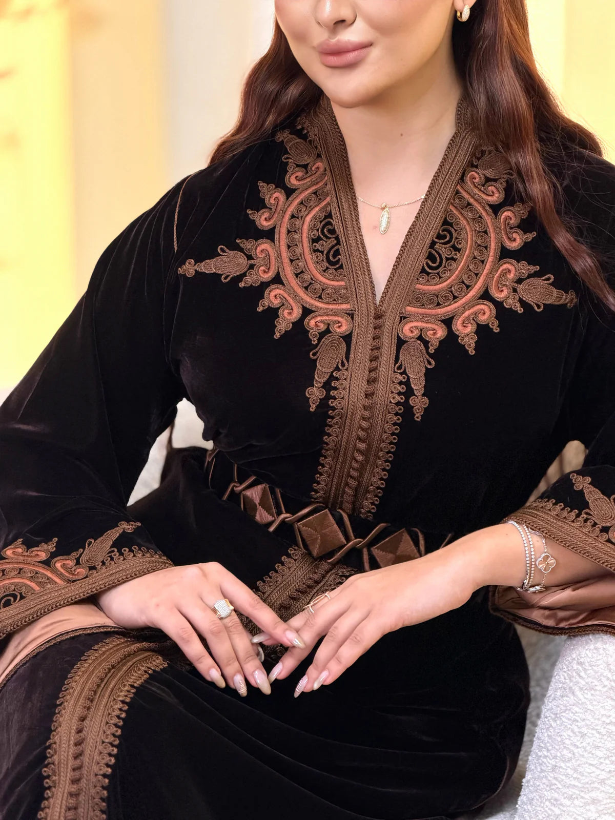 Ayla Schwarzer Kaftan – Handgefertigtes marokkanisches Kleid – Produktansicht 9