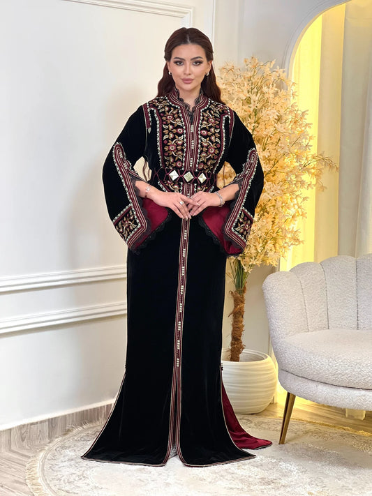 Rajwa Schwarzes Kaftan – Handgefertigtes marokkanisches Kleid