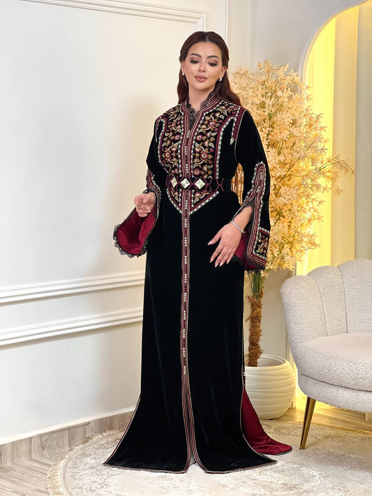 Rajwa Schwarzes Kaftan – Handgefertigtes marokkanisches Kleid – Produktansicht 2