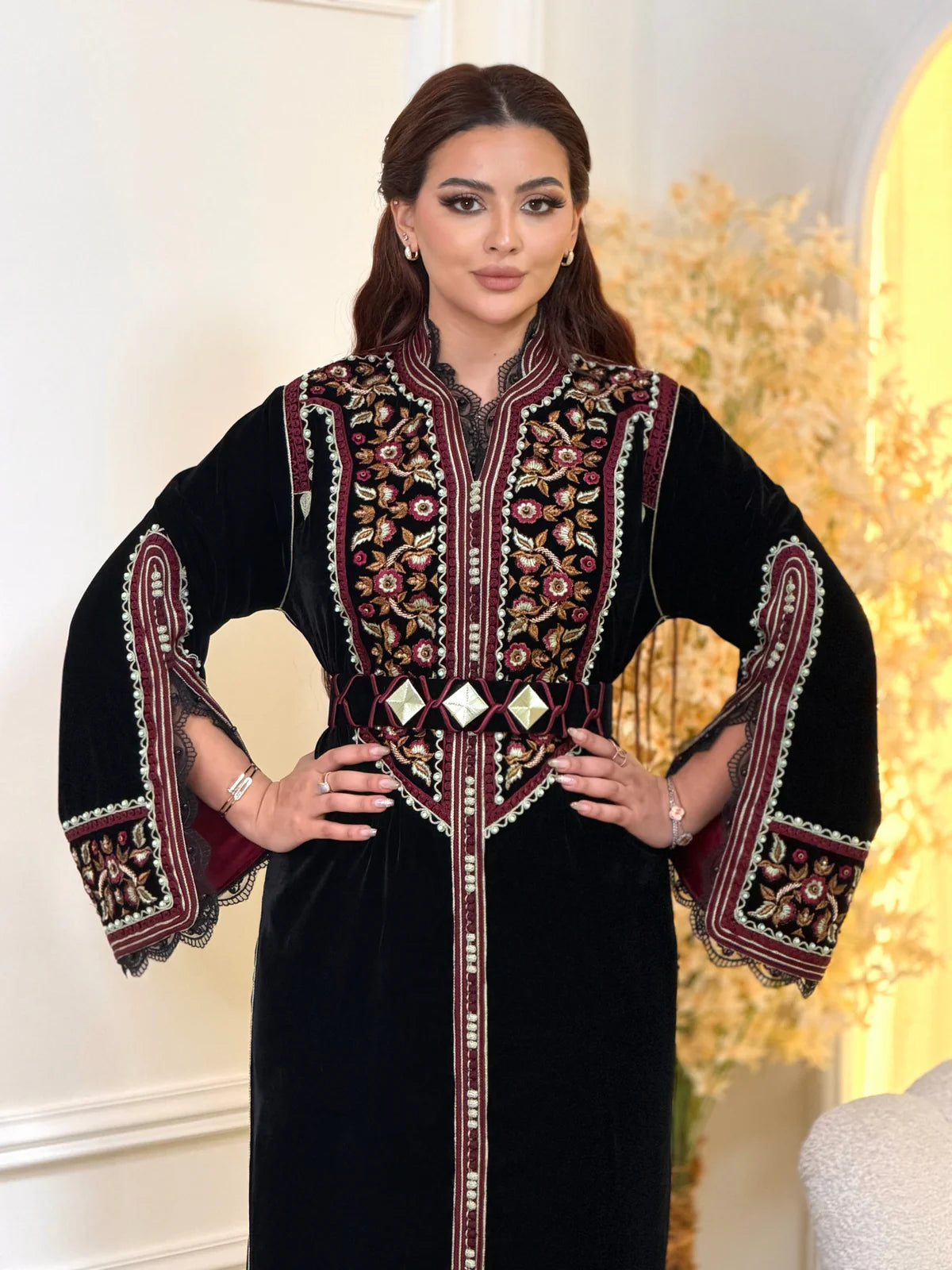 Rajwa Schwarzes Kaftan – Handgefertigtes marokkanisches Kleid – Produktansicht 5