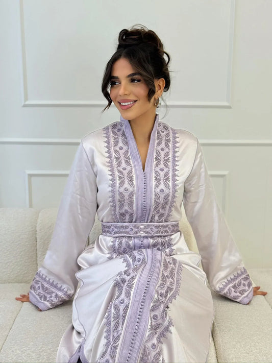 Saida handcrafted Moroccan kaftan with artisan embroidery