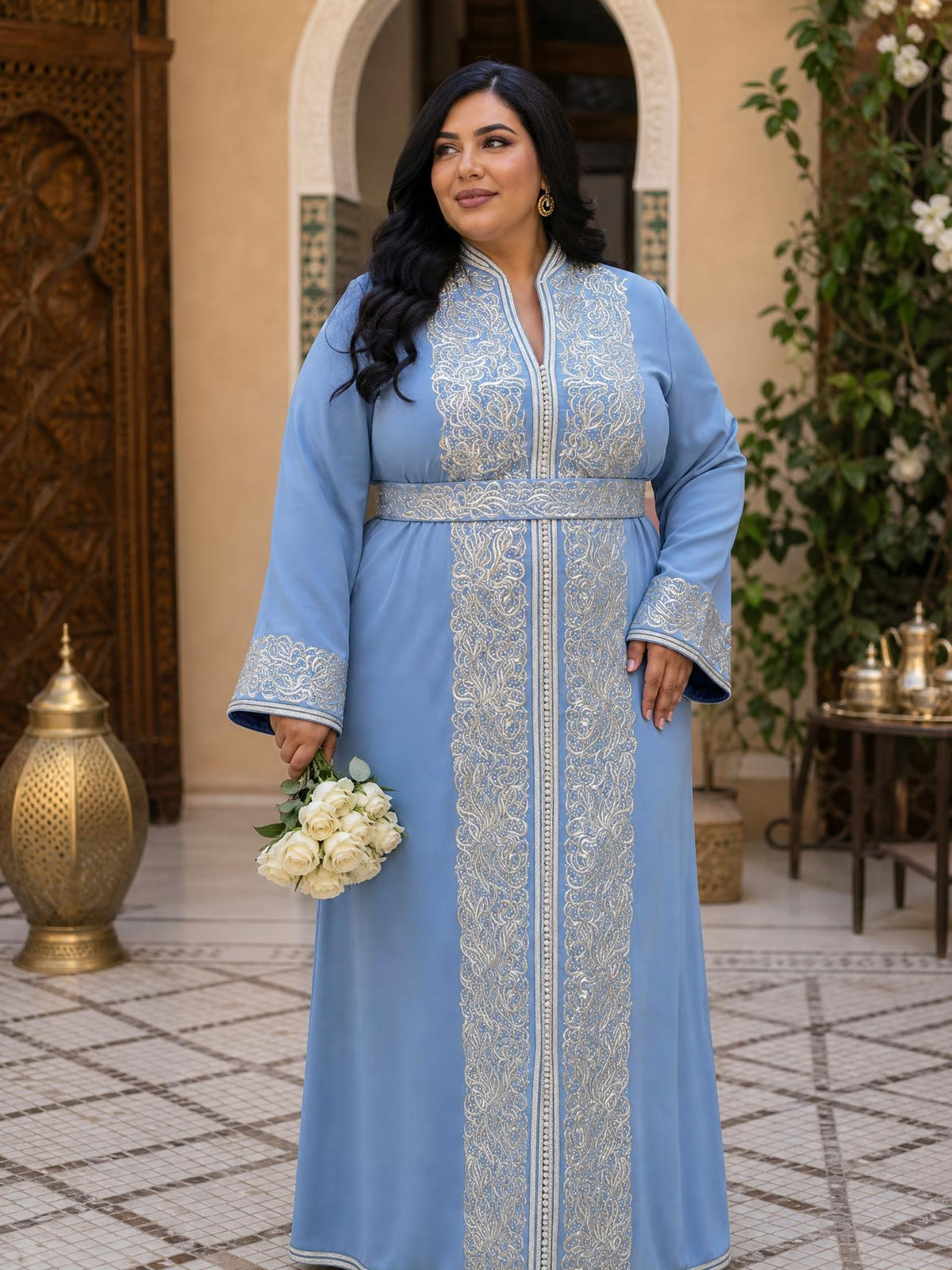 Samia Blue Kaftan – Handcrafted Moroccan Dress \u2014 plus-size model